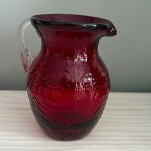 VTG Handblown Red Glass 4-1/2" Pitcher Vase - Decorative Home Art